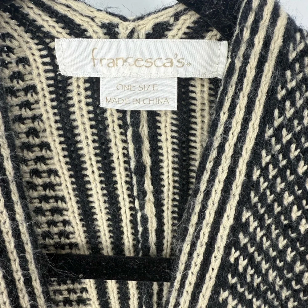 Francesca's Black and Cream Knit Poncho